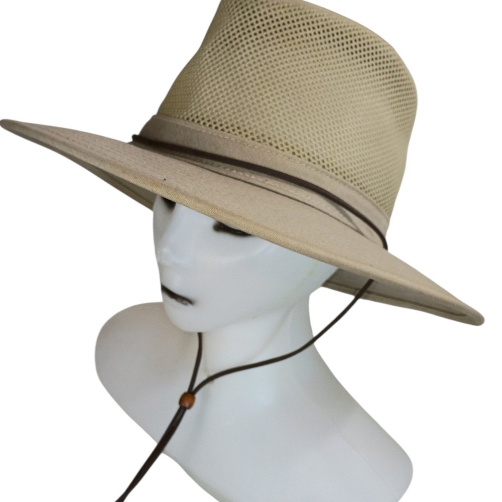 Henschel Hat Co Breezer Mesh Sun Hat Khaki Tan Wide Brim Medium Made in USA